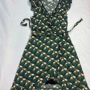 NAF NAF Green and Cream Patterned Mini Dress